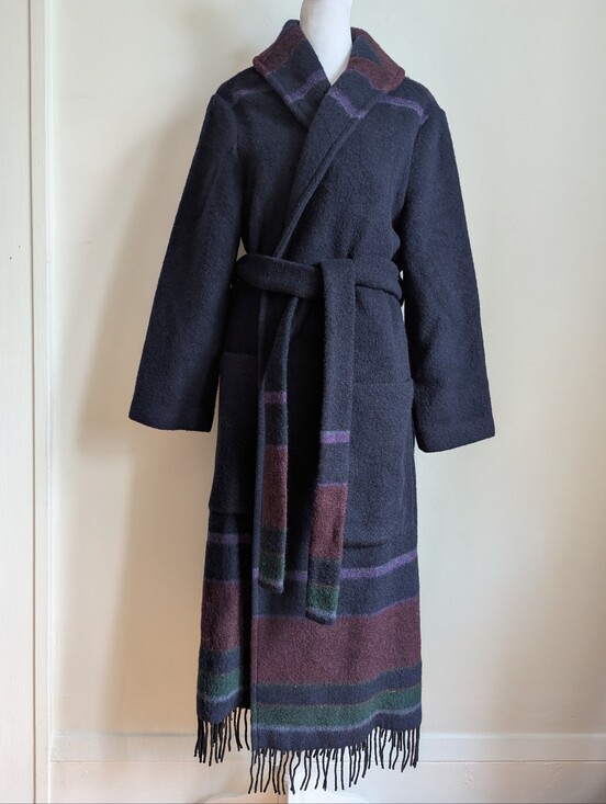 Something Navy Jackets & Blazers - RARE Something Navy Manteco Wool Southwestern Fringe Wrap Front Blanket Coat XS